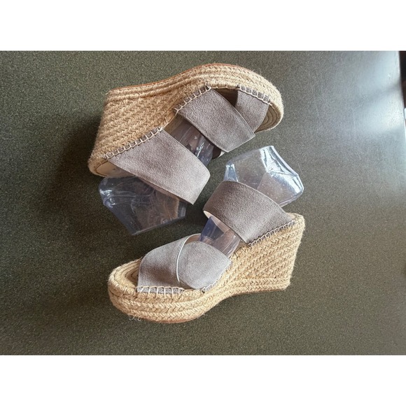 Kenneth Cole New York Olivia X Band Grey Suede Espadrille Wedge Sandals Size 8.5